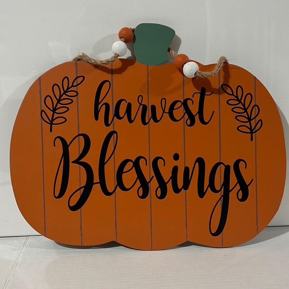 NEW Fall Hanging Door Sign Pumpkin - Harvest Blessings - Autumn Door Decor